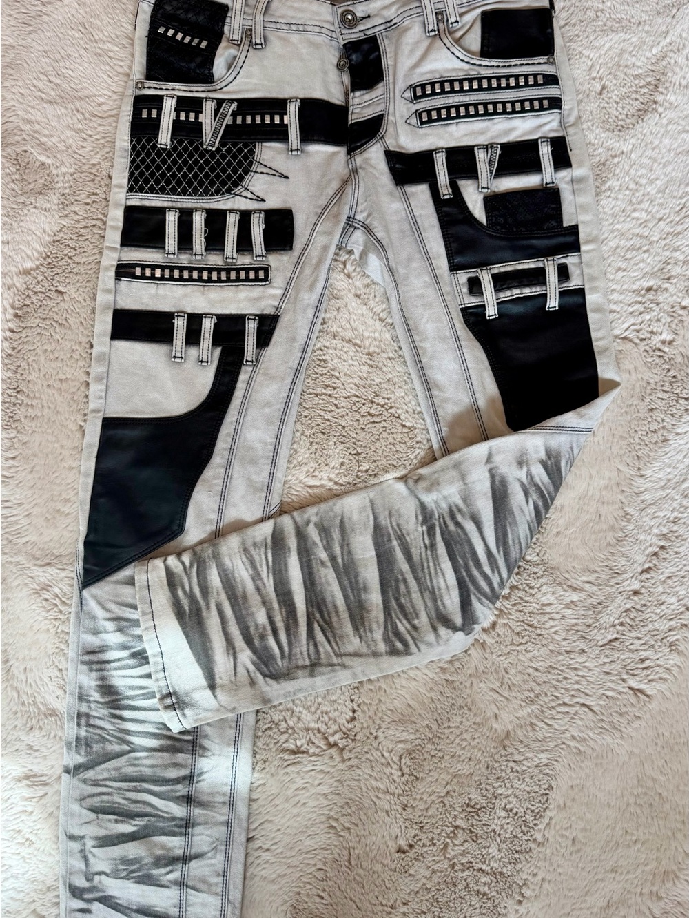 G Rag Tokyo Label Black and Gray Paneled Jeans with Stud Details